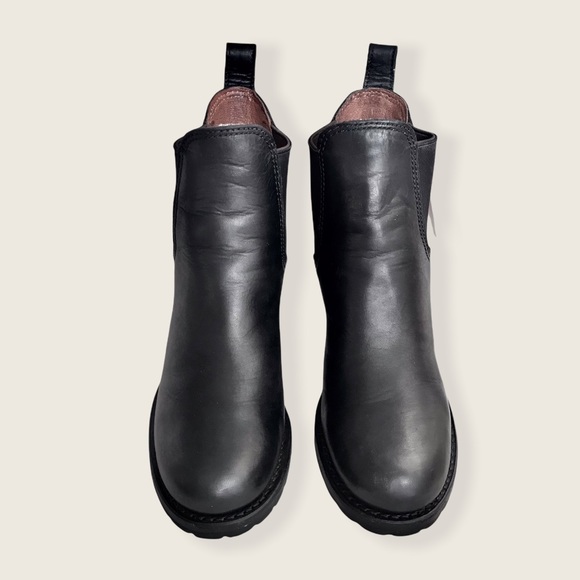 Frye Sabrina Chelsea Retro Black Leather Classic Casual Heeled Moto Ankle Boot - Picture 10 of 16